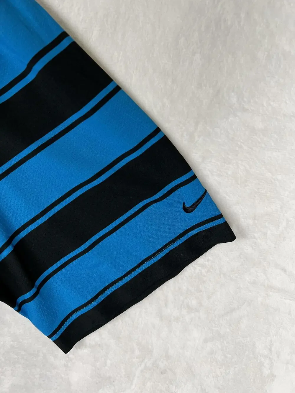 Nike Golf Polo Shirt Mens XL Blue Striped Dri-FIT Performance Swoosh Logo